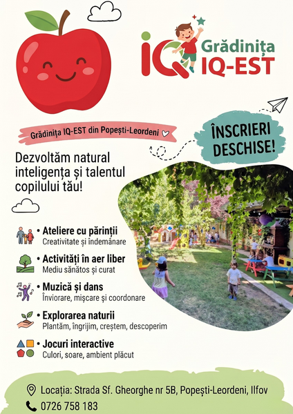 Gradinita IQ-EST Popesti-Leordeni - inscrieri in curs!